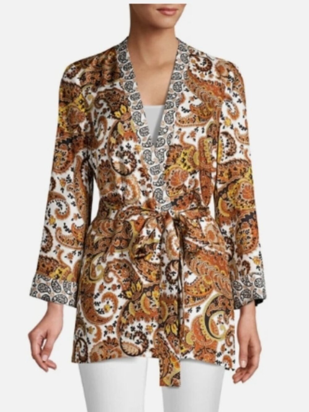 KOBI HALPERIN Josephine Silk Paisley Print Jacket in Ivory Multi, NWT
